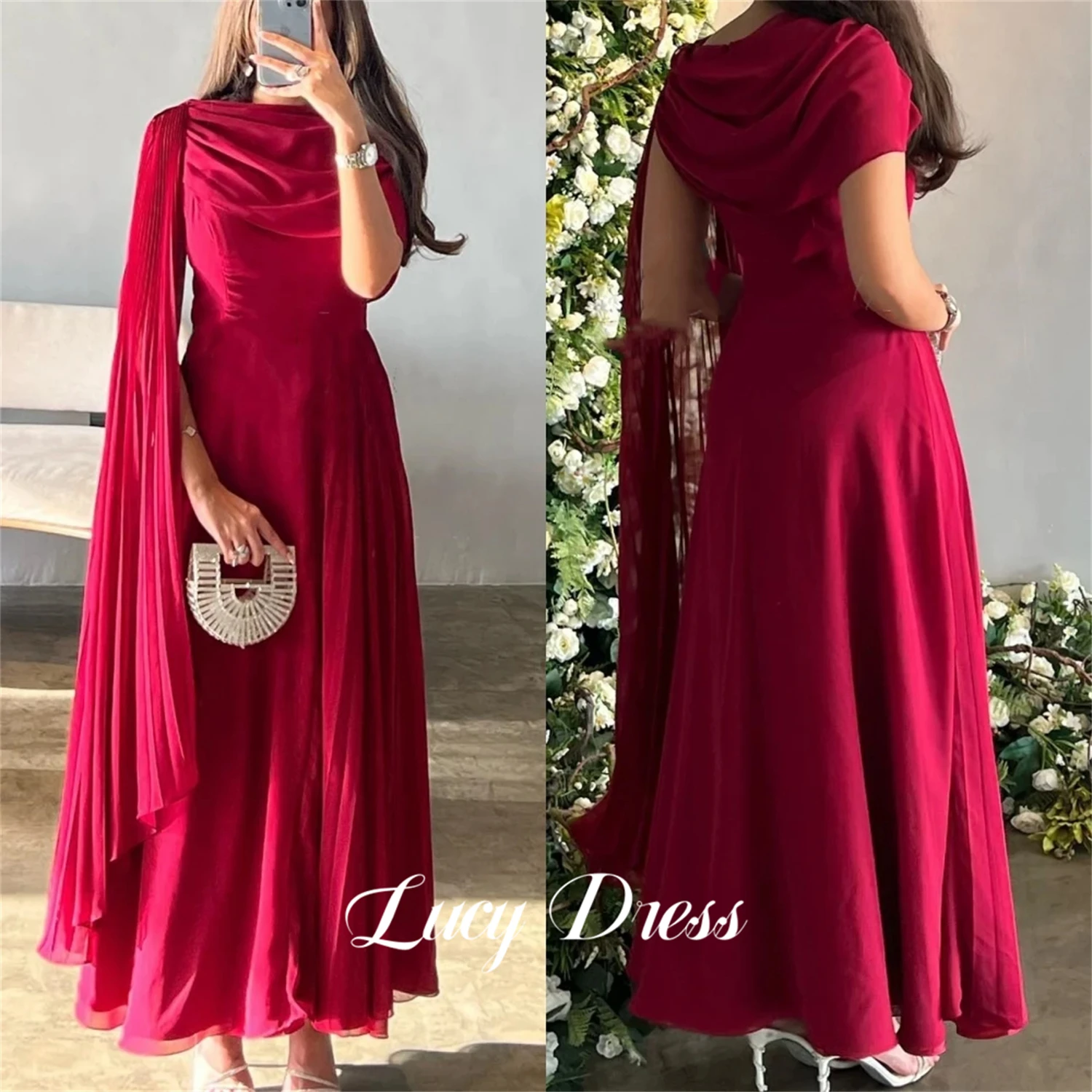 

Lucy Bridesmaid Dress Rose Red Eid Chiffon Graduation Gown Saudi Evening Dresses 2024 Ball Gowns Robe De Soiree Femmes Formal