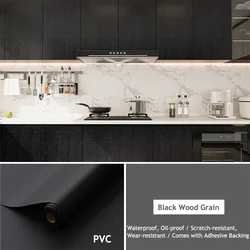 Wood Grain Waterproof Self - Adhesive Vinyl - 40cm x 300cm (Black Wood Grain)
