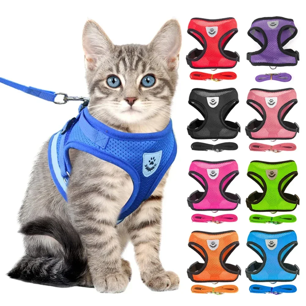 

Pet Cat Harness Adjustable Mesh Walking Lead Leash Puppy Vest Polyester Breathable Kitten Accessories For Small Medium Dog