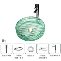 อ่างล้างหน้าแบบกลมบนเคาน์เตอร์ อ่างล้างหน้ากระจกนิรภัยโปร่งแสงพร้อมอ่างล้างจานแบบพับเก็บได้ อ่างล้างหน้าในห้องน้ําสําหรับห้องน้ํา 3