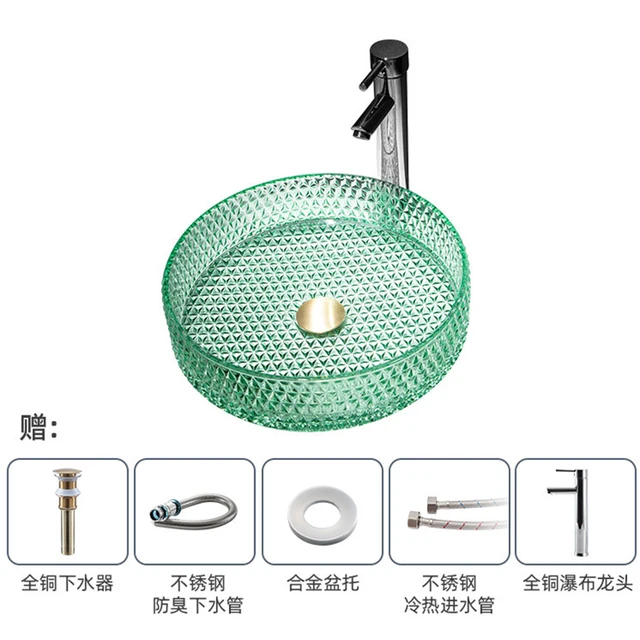 อ่างล้างหน้าแบบกลมบนเคาน์เตอร์ อ่างล้างหน้ากระจกนิรภัยโปร่งแสงพร้อมอ่างล้างจานแบบพับเก็บได้ อ่างล้างหน้าในห้องน้ําสําหรับห้องน้ํา 3 อ่างล้างหน้าแบบกลมบนเคาน์เตอร์ อ่างล้างหน้ากระจกนิรภัยโปร่งแสงพร้อมอ่างล้างจานแบบพับเก็บได้ อ่างล้างหน้าในห้องน้ําสําหรับห้องน้ํา 3