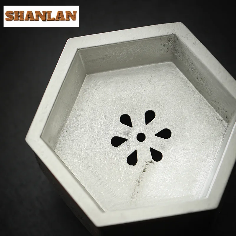 300ml Handamde Tin Covered Ceramic Tea Wash Basin Hexagonal Silent Color Pot Bearing Holder Small Tea Residue Separation Tank