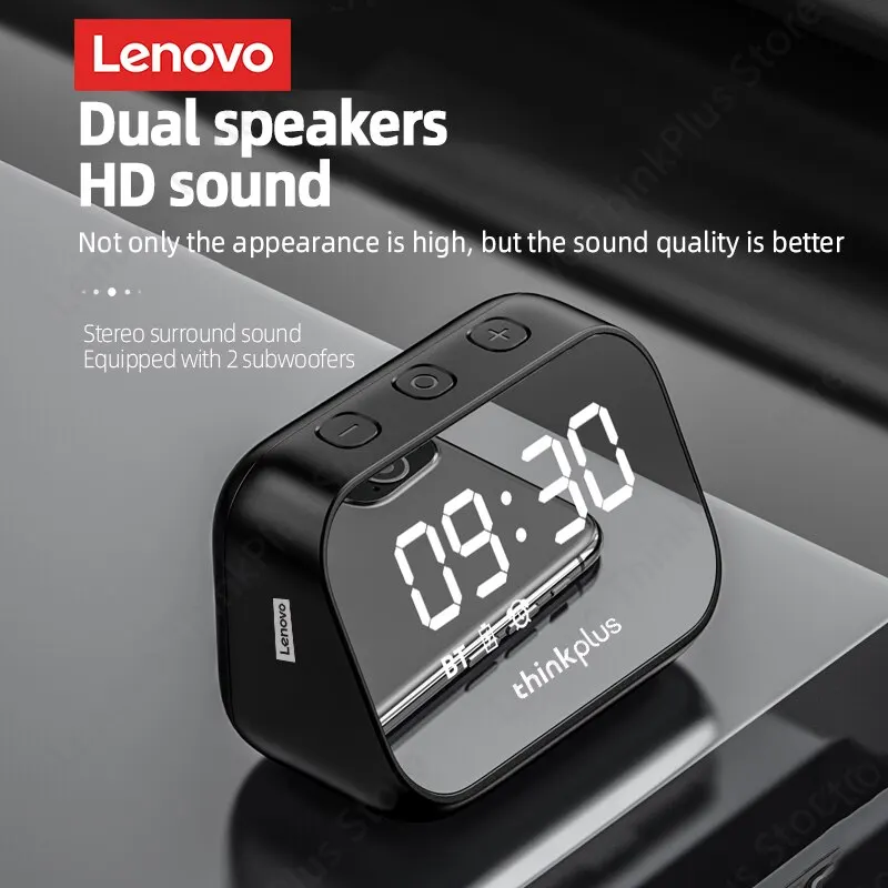 Portable speaker Lenovo TS13 Wireless BT Subwoofer Stereo 9D Surround LED Digital Smart Alarm Clock Mirror Design