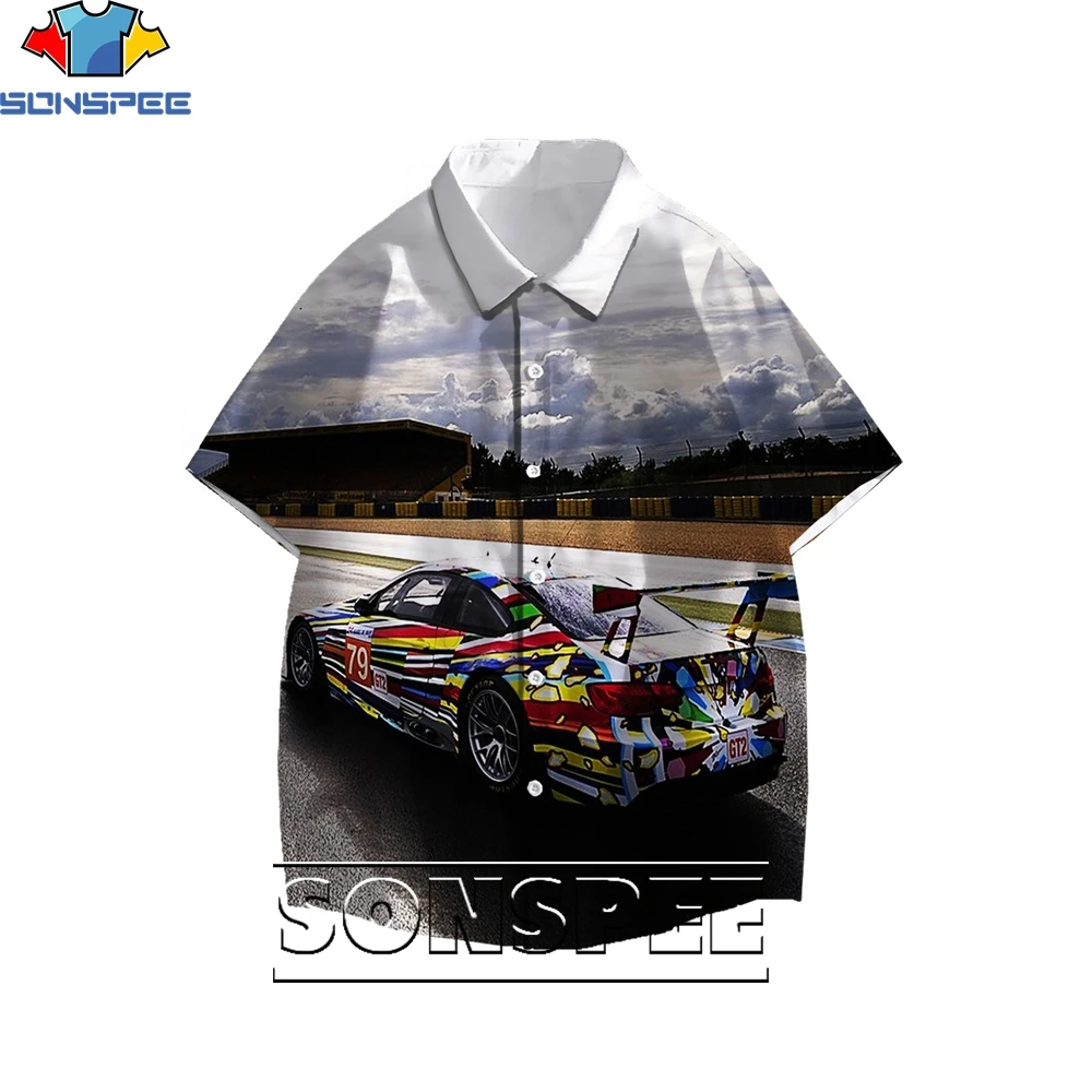 SONSPEE 3D Printing Sports Car Theme Men's Hawaiian Shirts Ladies Fun Blouse Loose Casual Punk Trend Personality Harajuku Style