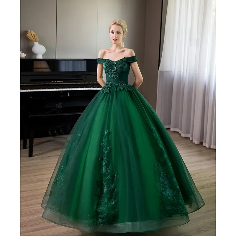 

Green Quinceanera Dresses New Off The Shoulder Lace Appliques Ball Gown Sweet Candy Color Prom Dresses Plus Size Suknia Balowa