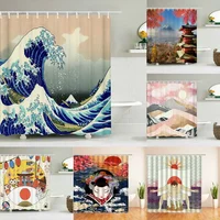 Japanese-style Shower Curtain 3d Ink Painting Bathroom Curtain Waterproof With Hooks 180*240CM Shower Curtain Polyester Fabric 1