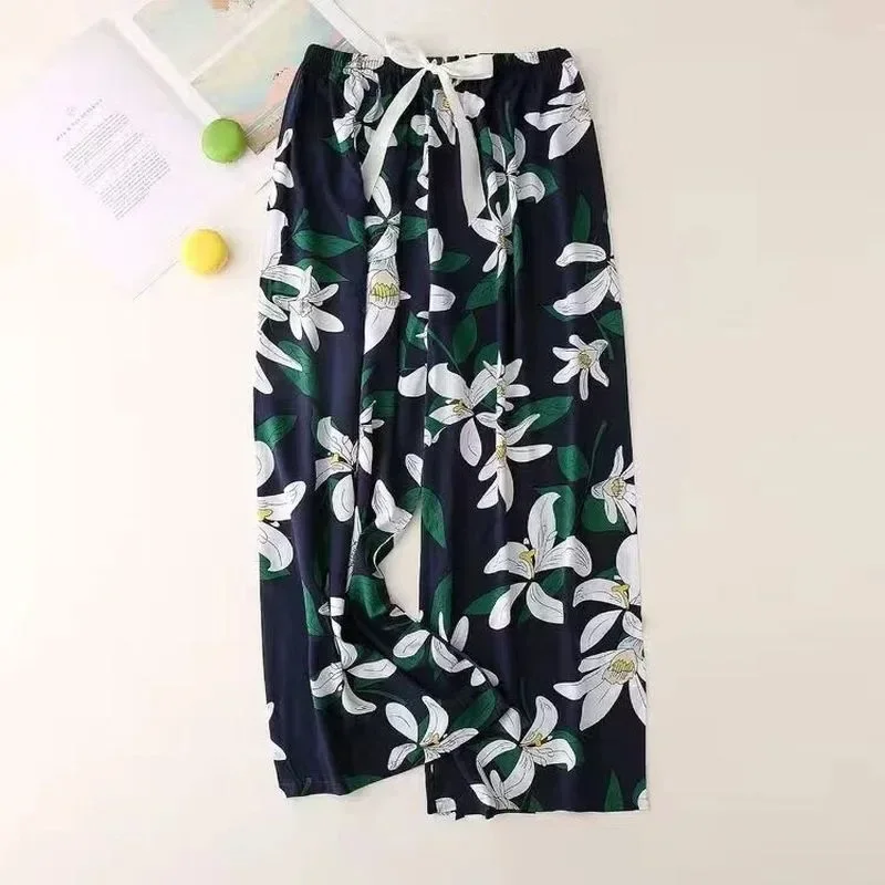 Women Cotton Casual Trousers Summer Loose Pajamas Home Pants Thin Wide Leg Pants Fashion Oversized Sleep Bottoms Korean Pants_ecoleips.com