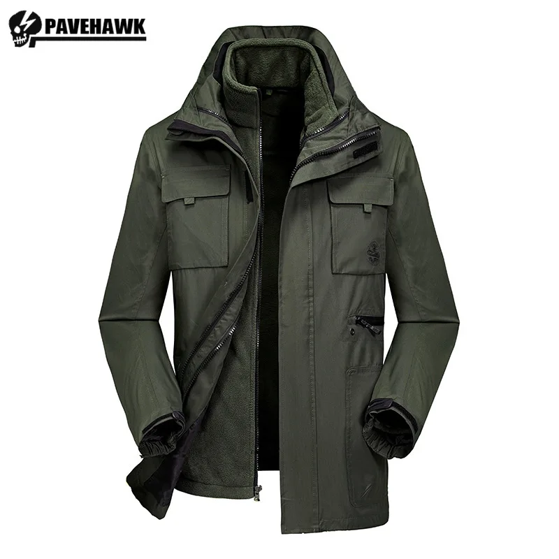 

Outdoor Mens Hooded Charge Coat Windbreak Warm Fleece Tactical Jackets Removable Inner Liner Waterproof Hunting Clothes Thick