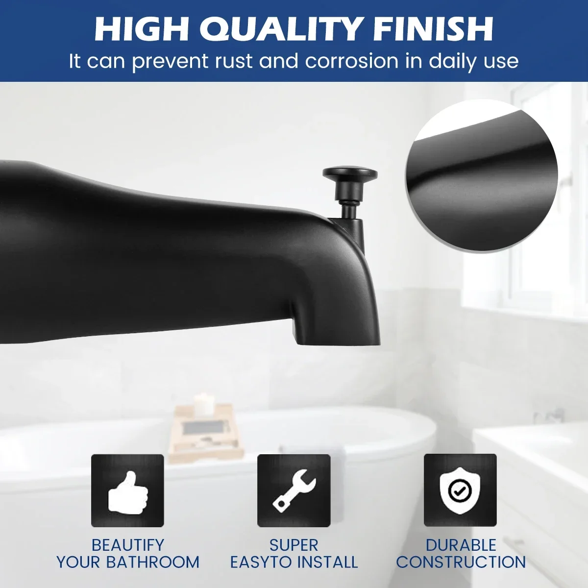 Bathtub Spout with Diverter Slip Fit Zinc Alloy Bathtub Faucet Replacement Easy Installation Tub Spout Home Hotel Bathroom 3