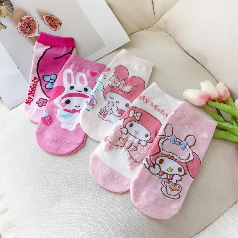 

Носки Kawaii Sanrio Mymelody новые носки с героями мультфильмов женские неглубокие силиконовые невидимые носки осень и зима для милых девушек