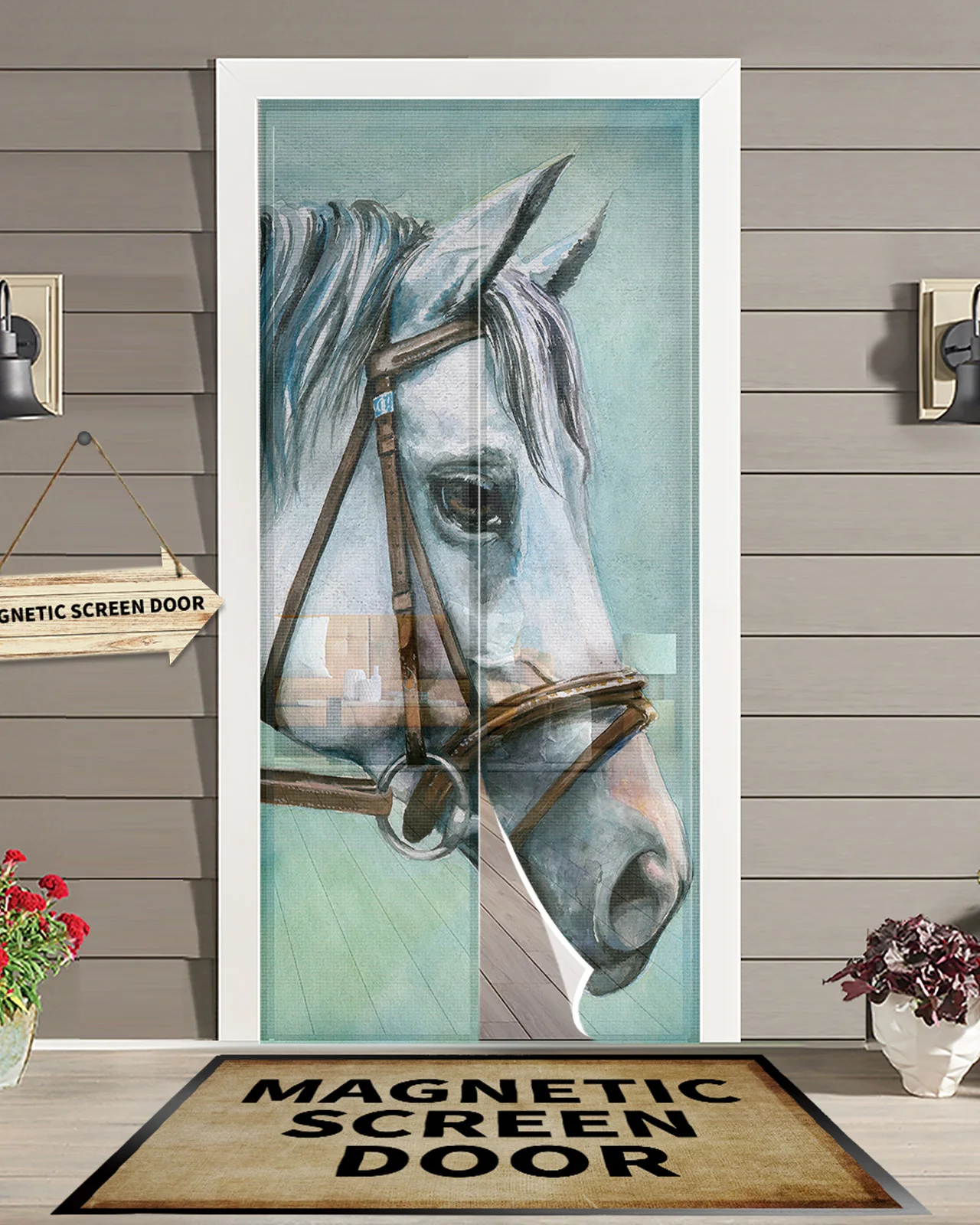 

Watercolor Horse Magnetic Mosquito Net Summer Anti Bug Fly Door Curtains Kitchen Screen Door Mesh