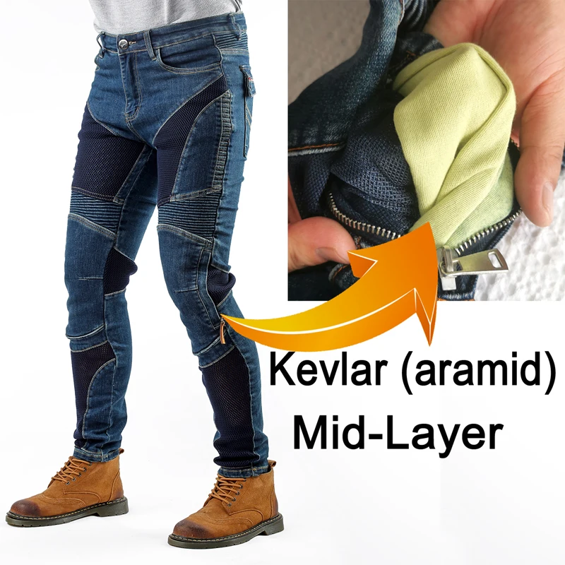 히트윈 오토바이 청바지 남성 여름 메쉬 스플라이싱 무릎 케블라 올블랙 내마모성 방풍 내구성 먼지 방지 바이크 라이딩