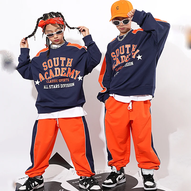 Children Loose Shirts Orange Kpop Outfits For Kids Jazz Modern Dance Performance Costumes Girls Boys Rave Clothes DQS11191