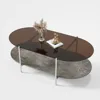 Tempered Glass & MDF Wood Coffee Table, 2-Tier Modern Side Table with Storage Space, Center Table for Home, Office, Living Room 2
