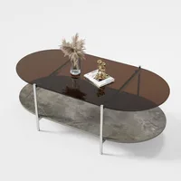 Tempered Glass & MDF Wood Coffee Table, 2-Tier Modern Side Table with Storage Space, Center Table for Home, Office, Living Room 2