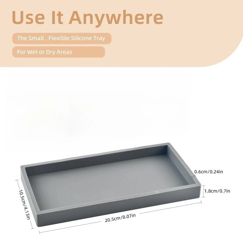 Silicone tray for bathroom countertops, hand sanitizer shampoo storage tray, jewelry display tray for decorative storage
