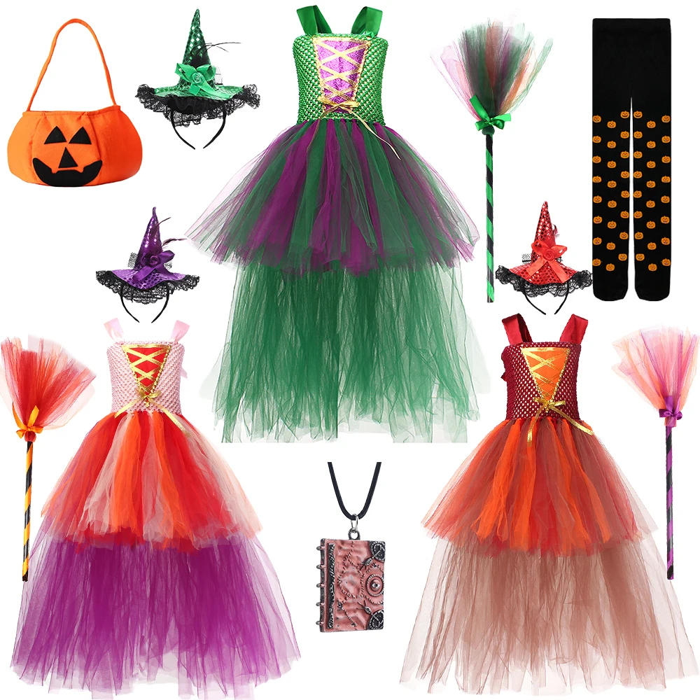 Hocus Pocus Halloween Girl Winifred Witch Costume Carnival Mary Sarah Sanderson Sisters Dress Up Birthday Party Tulle Tutu Dress