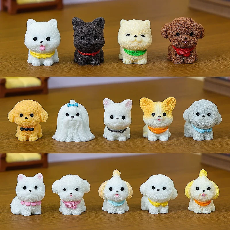 12/14pcs Cute Simulation Dog Puppy Animal Decoration Resin Craft Miniature Figure for Bonsai Microlandscape Fairy Garden Decor 1