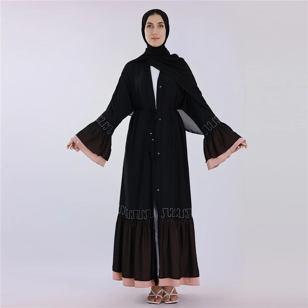 

Open Abaya Women Muslim Lace Diamonds Cardigan Maxi Dress Turkey Arab Dubai Eid Ramadan Kaftan Islamic Long Robe Jalabiya Caftan