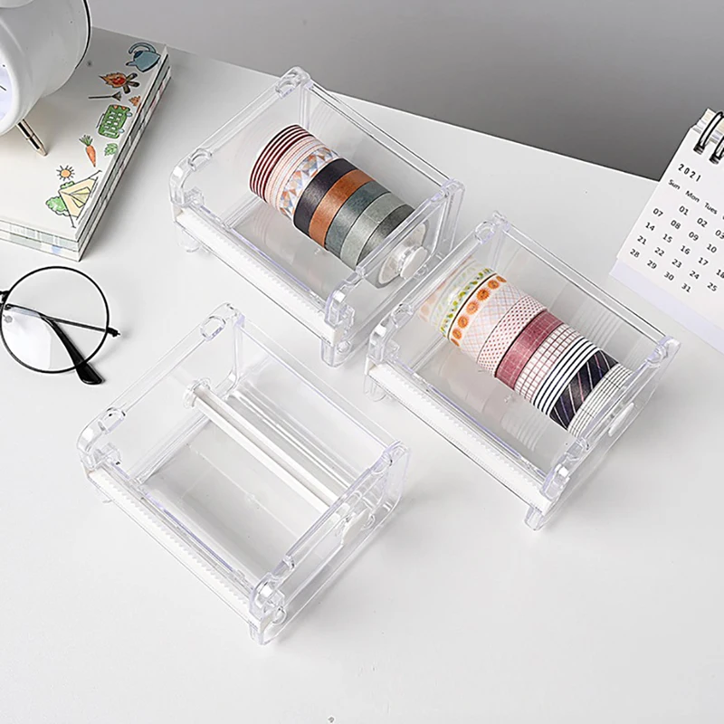 Dispenser per Washi Tape con Taglierina, Porta Nastro Adesivo Portatile, Organizzatore da Scrivania per Ufficio e Cancelleria - immagine 2