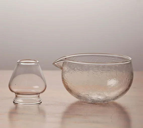 Elegant 500ml Japanese Style Hammered Glass Matcha Tea Set with Spout