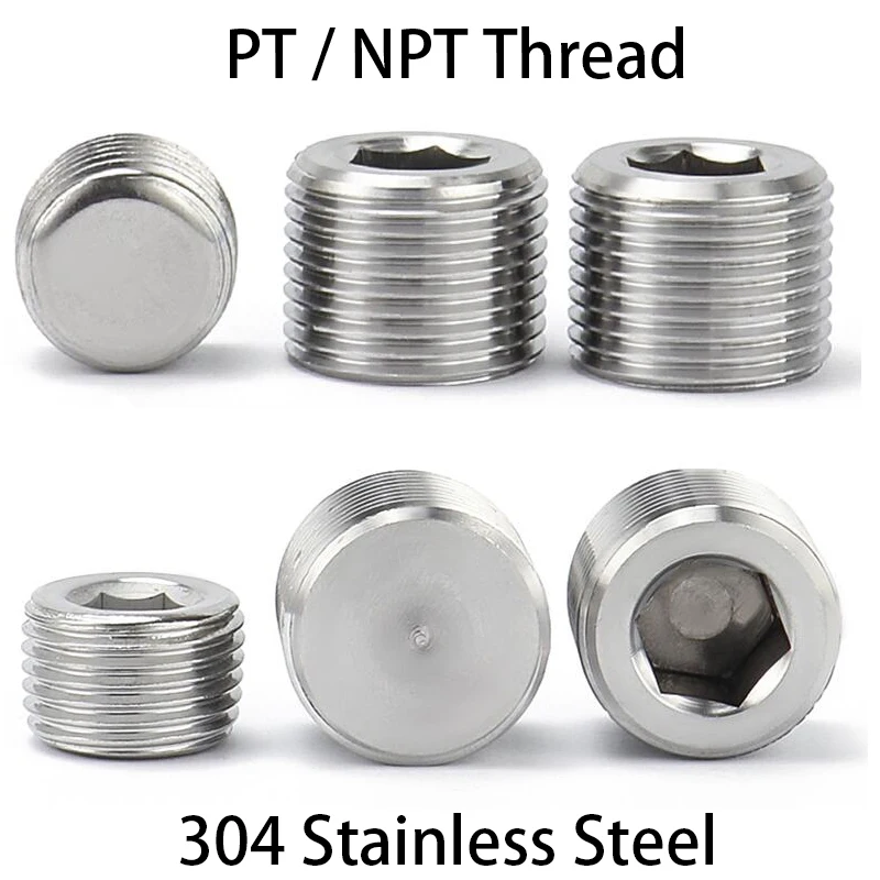 PT/NPT 1/16 1/8 1/4 3/8 1/2 3/4 1 1-1/4 1-1/2 2 Inch External Thread 304SS Inner Hexagon Socket Allen Head Bolt End Cap Plug