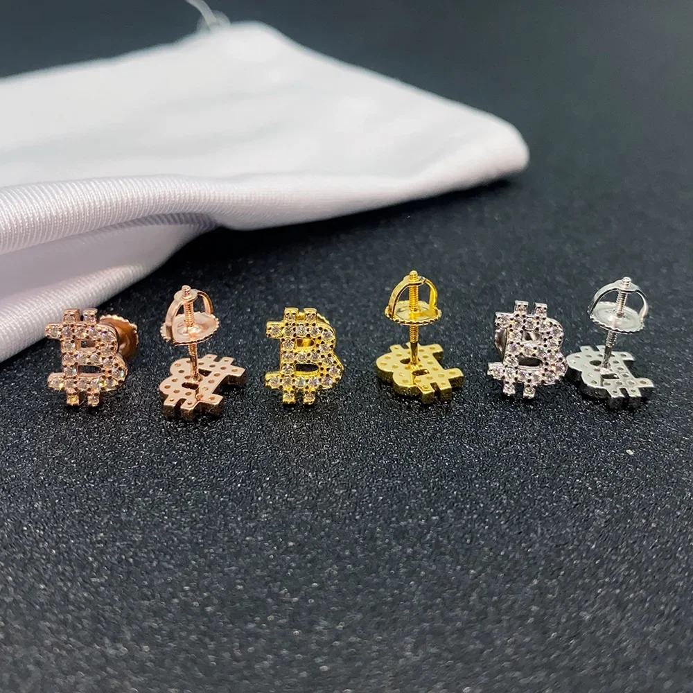 Bitcoin Moissanite Diamond Earring for Women Fashion Accessories Original 925 Sterling Silver Women's Moissanite Stud Earring 4