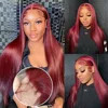 13x6 Red Straight HD Lace Front Wig Pre-Plucked Glueless Long Straight 99j Burgundy Synthetic Lace Front Wigs For Black Women 3