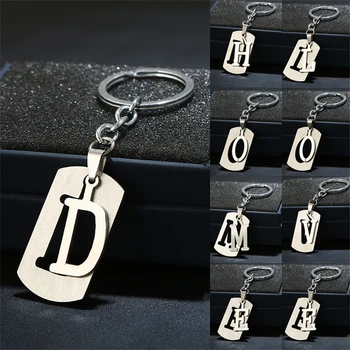 Stainless Steel 26 Letters Keychain Wallet Decoration Double-Deck Metal Initial Letter Pendant With Key Holder For Men Cool Gift