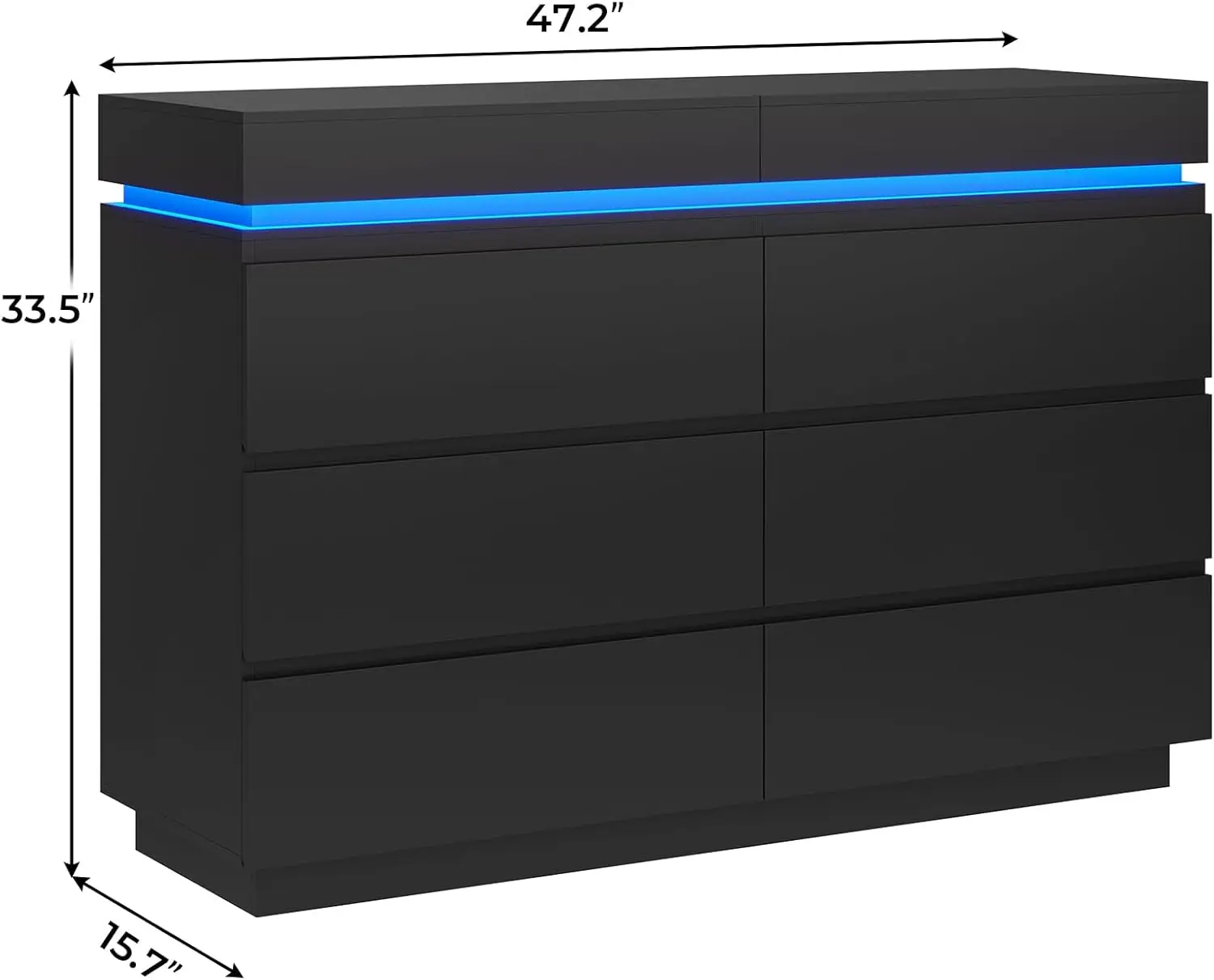 DICTAC Modern 6 Drawer Dresser with Sliding Desktop, Wide Chest of Drawers with Charging Station & LED Lights, Large Storage Tow