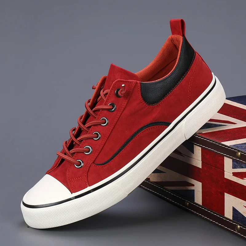 Spring Summer Breathable Canvas Shoes for Men Classic Red Vulcanized
