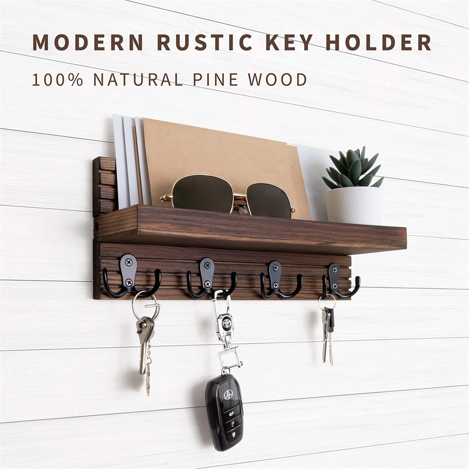 Handgemaakte Houten Sleutelhanger, Houten Sleutelhouder Heeft 1 Plankje - Houten Handgemaakte Houten Sleutelhanger, Houten Sleutelhouder Heeft 1 Plankje - Houten