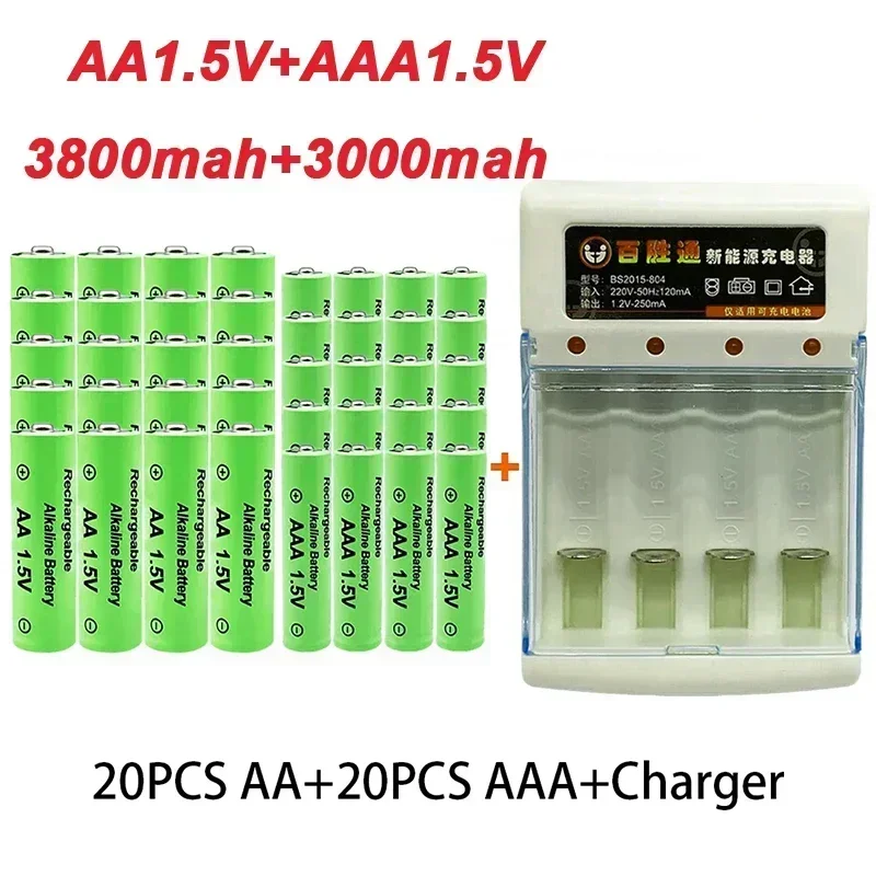 

AA +AAA Battery New 1.5VRechargeableBattery AA3800MAH AAA3000MAH with Charger for LED Flashlight Flashlightorelectronicdevices