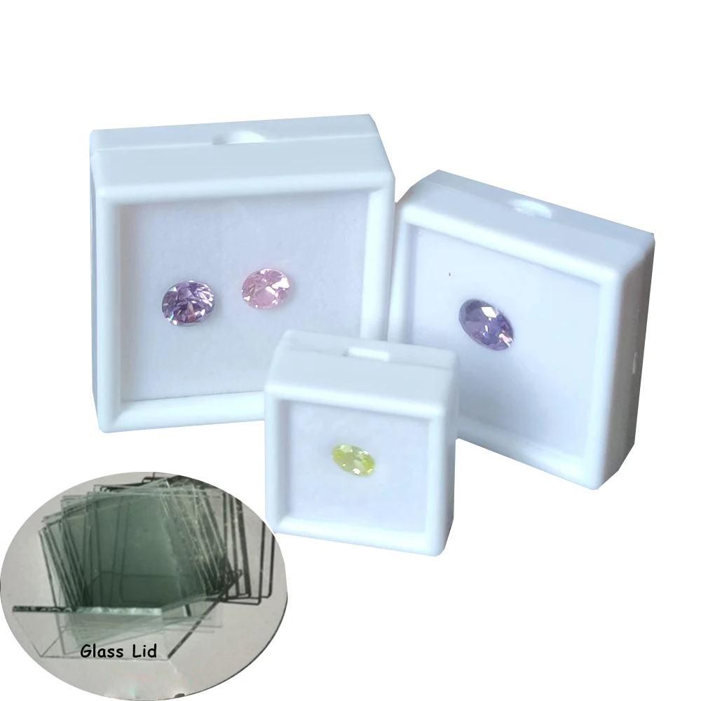 

Wholesale Glass Lid Diamond Jewelry Storage Box Gemstone Display Case Gems Pendant Earring Packaging Gift Box 20Pcs