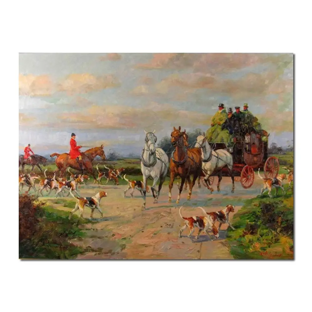 

Wall art Horse Paintings Fox Hunt and animal Heywood Hardy High quality Hand painted landscapes dogs picture for office decor