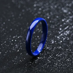 3mm Thin Stackable Ceramic Minimalist Wedding Band - Hypoallergenic Women’s Promise Ring in Black, White, Pink, and Green - 8 (Blue)
