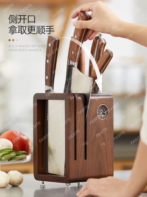 Estante de almacenamiento de cuchillos de madera maciza para encimera de  cocina, base de ventilación para el hogar, estante de drenaje a prueba de  moho, estuche para cuchillos - AliExpress