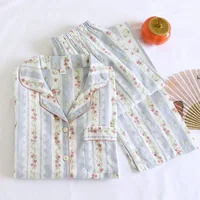 2026 Japanese New Women's Pajama Set 100% Cotton Gauze Long Sleeve Long Pants Two Piece Set Fresh and Sweet Thin Home Clothing - Image 2