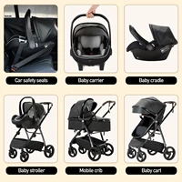 3 en 1 landau poussette Portable luxueux voyage landau haut paysage nouveau-né bébé poussette avec porte-bébé en cuir PU 3