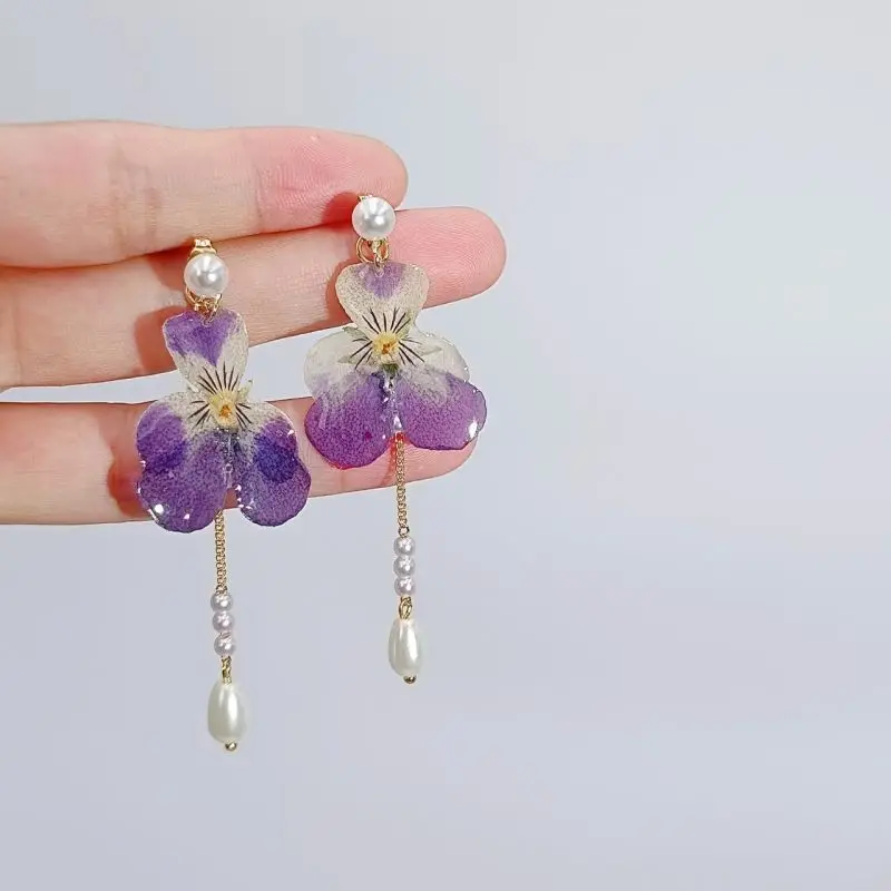 Unique Pressed Flower Natural Immortal Flower Pressed Earrings Handmaking Epoxy Resin Flower Earring Statement Jewelry Wholesale s hande вакуумный стимулятор immortal flower 2