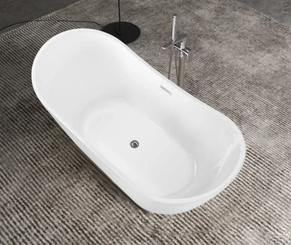 Oval Bathtub Indoor Stand Alone Freestanding Bathtubs Acrylic Soaking Bath Tub Fluted Free Standing Bathtub 2