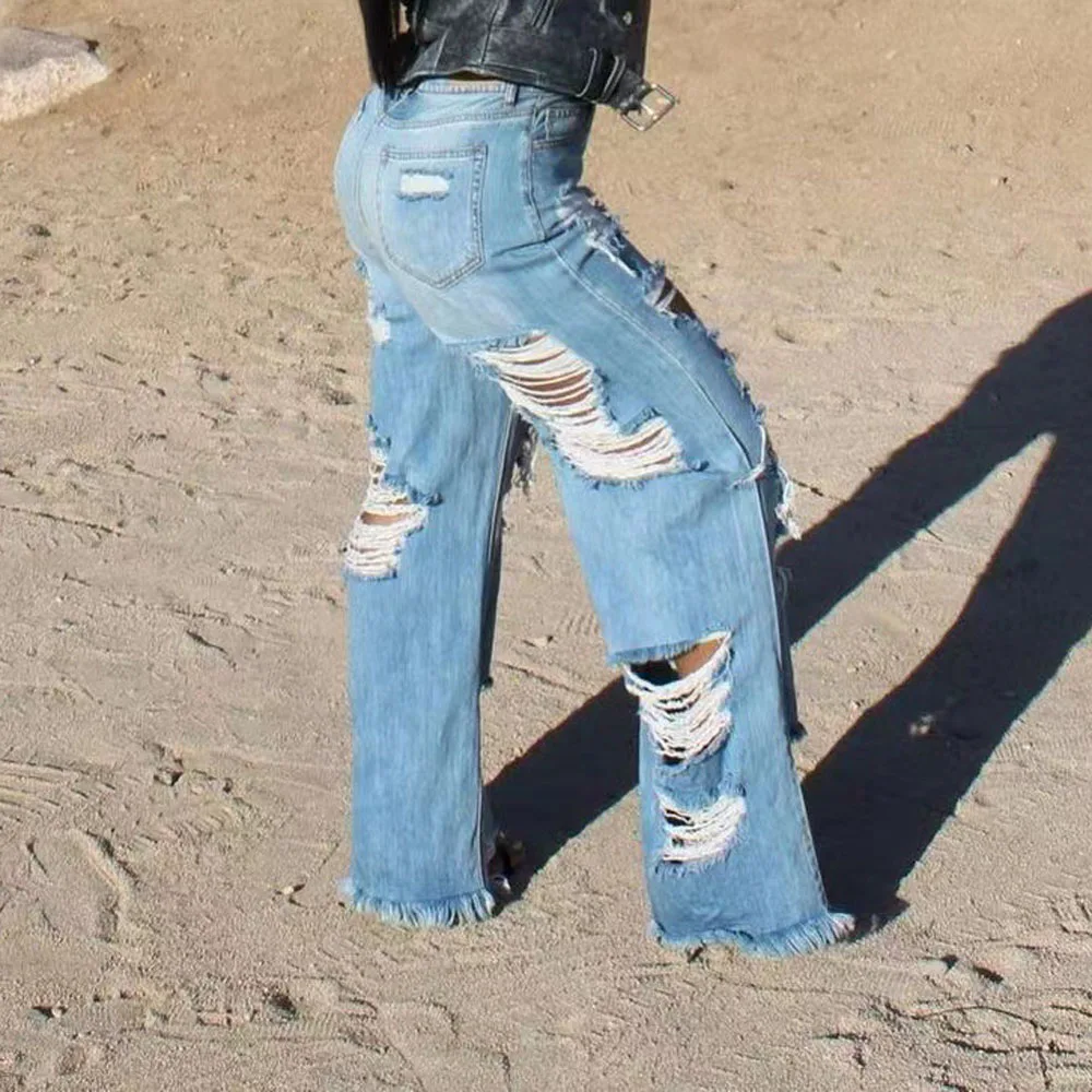 Women Wide Leg Denim Jeans Summer Pants