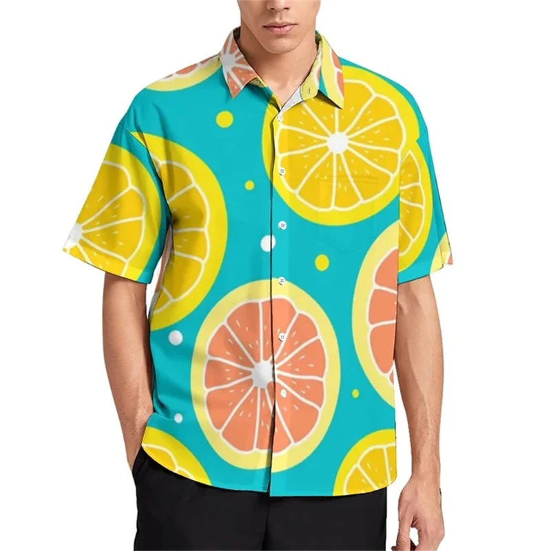 Lemon Print Shirt Hawaiian Shirt Men's bright citrus fruit casual shirt Shirt Short sleeve fashion oversized whatitisnt angel sweat short pants lemon