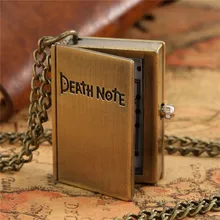 Exquisite Death Note Shape Black Suqare Quartz Pocket Watch For Men Necklace Children Deathnote Vintage Pendant Clock Gifts