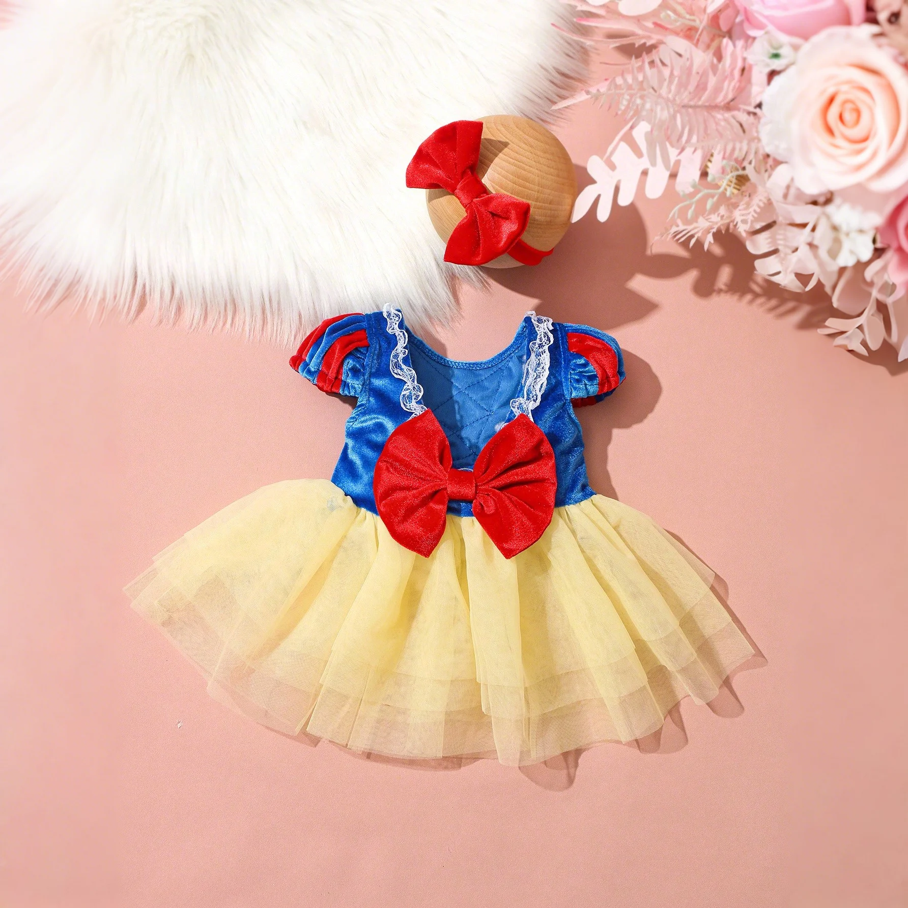 Neugeborenes Tüll-Prinzessinnenkleid mit Schleife und Stirnband, Neugeborenes Mädchen, Fotoshooting-Outfits, 1 Monat, 100-Tage-Baby-Foto-Requisiten – Detail 13