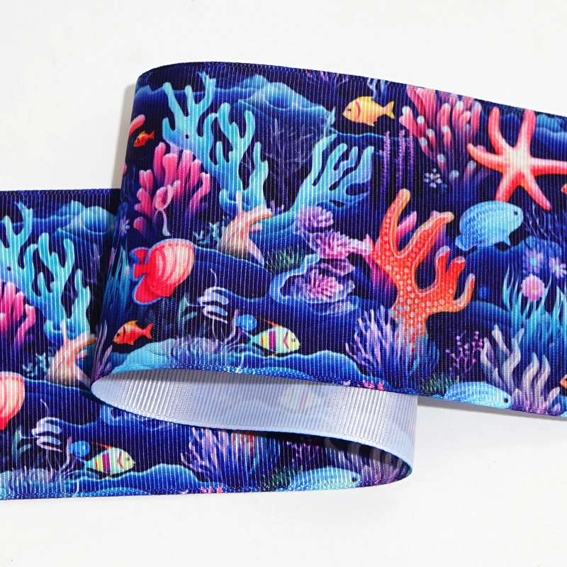 5Yards Marine Organism Printed Grosgrain Ribbons Hair Bows DIY Handmade Materials 89069