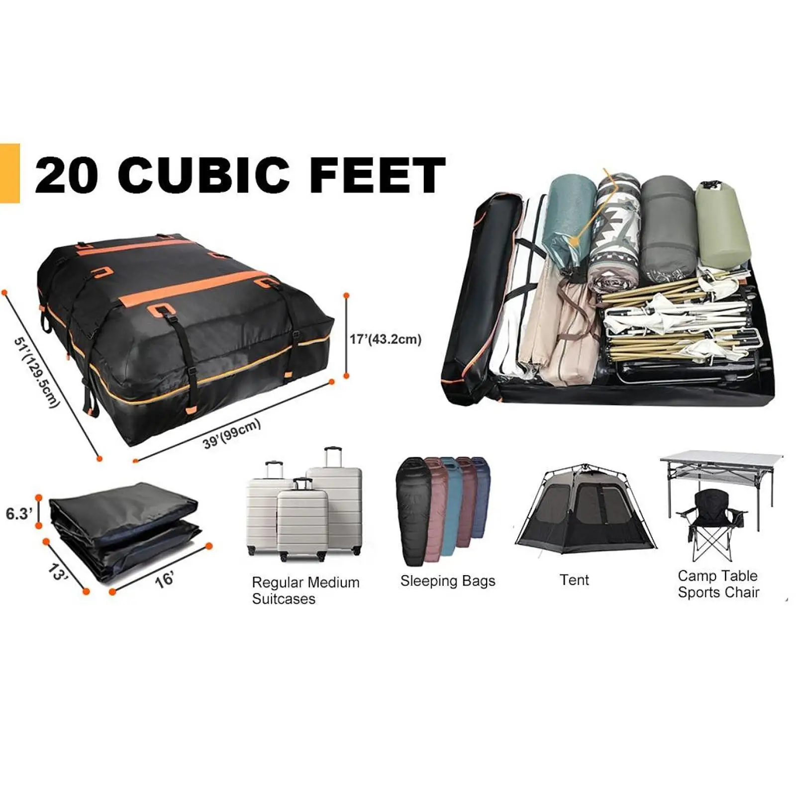Car Roof Bag Rooftop Cargo Carrier Practical Travel Accessories Heavy Duty for All Cars with and without Rack 20 Cubic Feet Car Roof Bag Rooftop Cargo Carrier Practical Travel Accessories Heavy Duty for All Cars with and without Rack 20 Cubic Feet