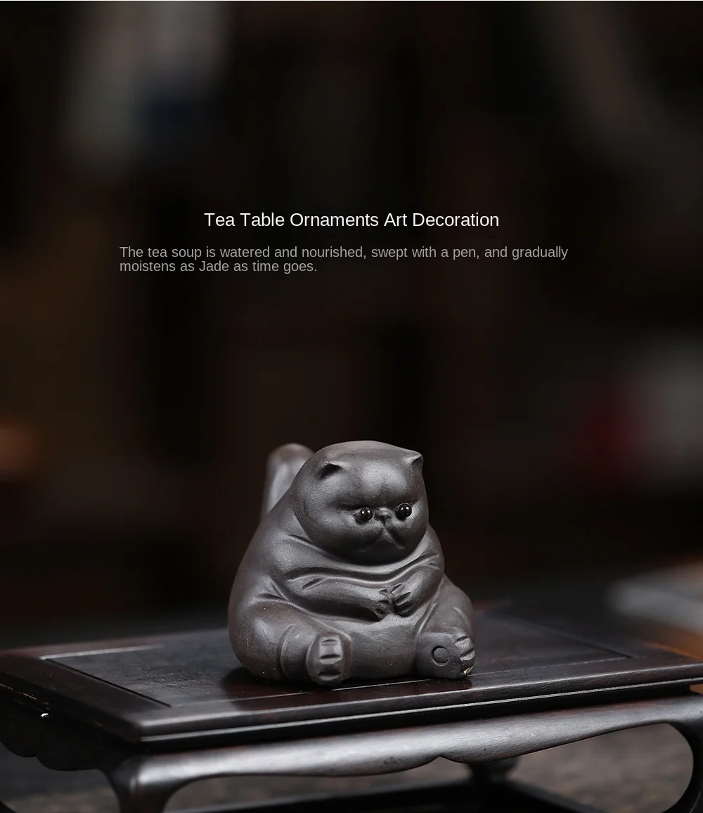 Description Picture 4 of itemPurple Sand Tea Pet Angry Cat Bat Tortoise Puppy Figurine Cute Kungfu Tea Pet Gift for Tea Lover Friend, Tea Table Desk Tearoom