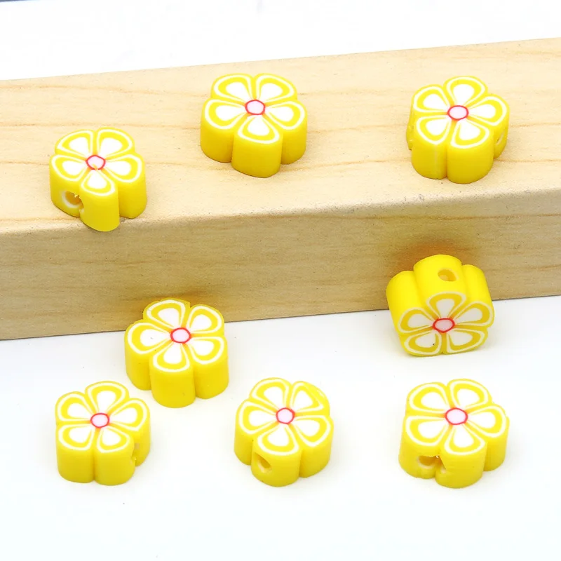 20-100pcs Yellow Flower Polymer Clay Beads Round Clay Loose Spacer Beads  For Jewelry Making Handmade