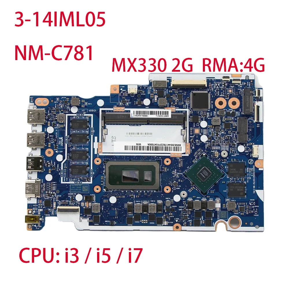 Материнская плата для ноутбука Lenovo ideapad 3-14IML05 NM-C781 MX130 2G RMA:4G фреза: 5B20S44178 5B20S44180
